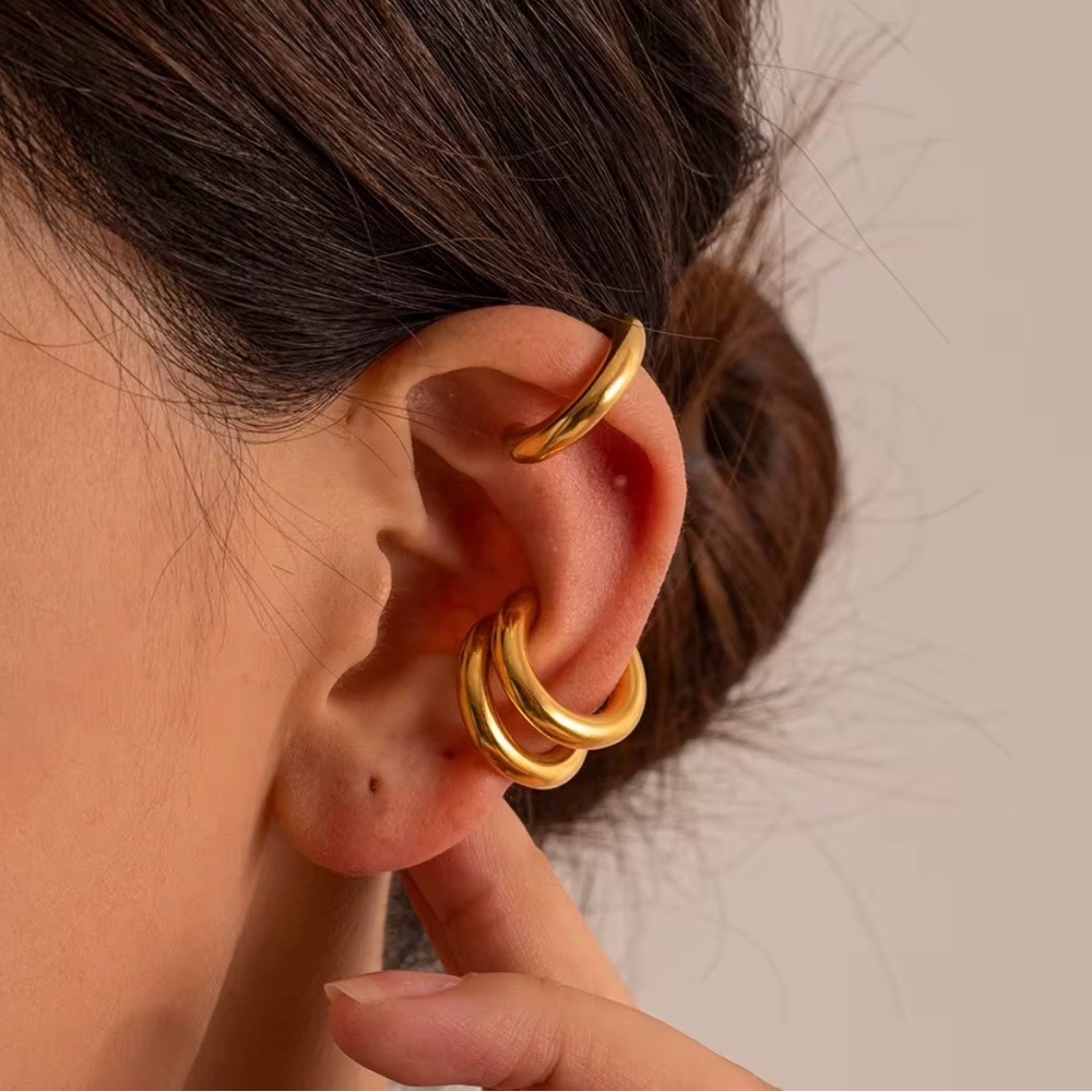 18K Gold Plated Ear Clip Double Hoop Earrings